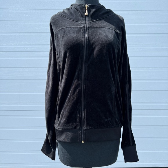 VTG Y2K Juicy Coture Rare Black Velour Zip Up Hoodie with Rhinestone J, L - Picture 4 of 12